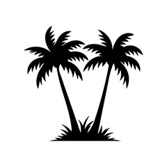 Palm tree silhouette vector art tropical beach illustration in black and white