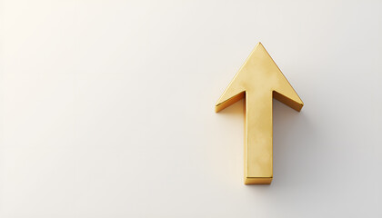 Isolated gold up arrow success on white 3D background with growth direction graph graphic symbol and investment financial achievement market target