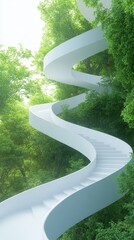 nature conservation concept. Winding staircase surrounded by lush greenery and trees.