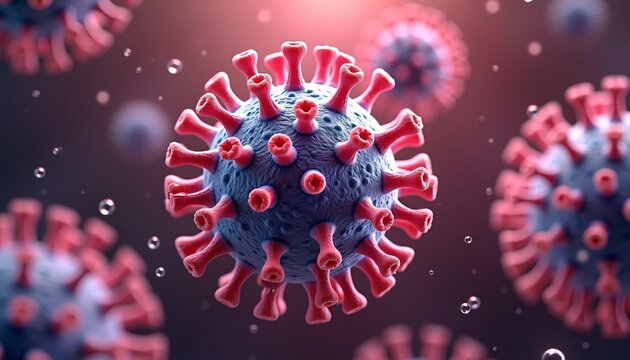 "Icosahedral adenovirus with fiber like spike proteins (penton and hexon capsomeres clearly visible), non enveloped structure showing geometric protein arrangement