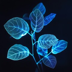 Futuristic glowing leaves with neon highlights and dark backdrop