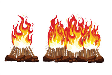 Firewood vector. Bonfire illustration. Blazing fire burning wood

