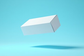 Blank white box, floating in the air,  against a light teal backdrop.  Clean, minimalist aesthetic