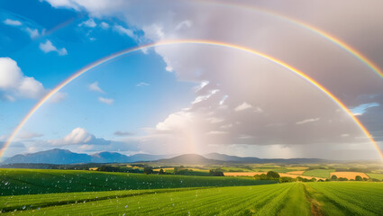 Obraz premium rainbow over green field