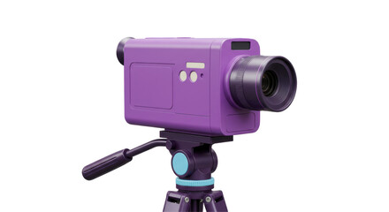 Isolated Purple Video Camera on Tripod