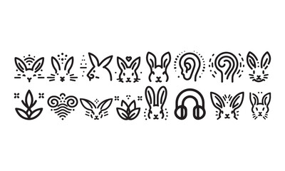  Rabbit ear line art icon set silhouette vector art on white background. vector illustration.