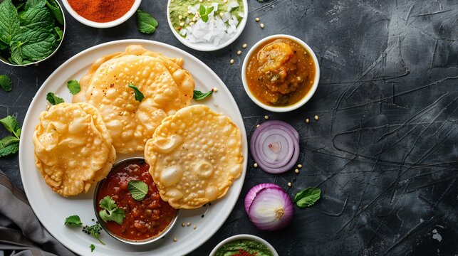 South Indian dish of sattu parottas on a white platter with Kerala-style chutney and vegetable soup