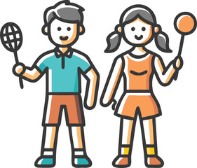Mixed Doubles Badminton Vector Art – Male and Female Players in Action for Sports Designs & Merchandise