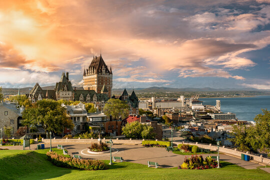 Historic Cityscape View of Old Quebec and the St. Lawrence River
