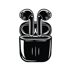 True wireless earbud headphone icon silhouette vector with white background