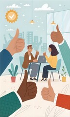 Hands giving thumbs up in a collaborative setting, symbolizing teamwork, support, and appreciation. (Thank You)