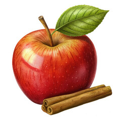 apple with cinnamon on white background
