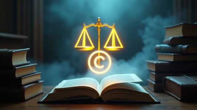 Scales of Justice Glowing Above Book