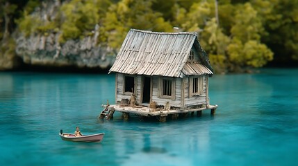 Fototapeta premium Tiny Island Hut on Turquoise Water