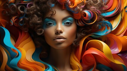 Fototapeta premium Artistic Portrait: Woman of Color with Color Gradient Background