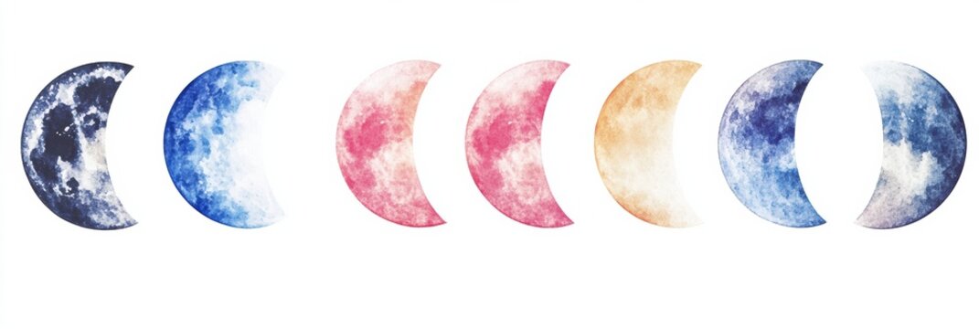 Soft watercolor moon phases with celestial gradient inspired by natural beauty and serene vibes in a calming display of lunar transitions