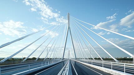 Modern Cable-Stayed Bridge Architecture under a Blue Sky