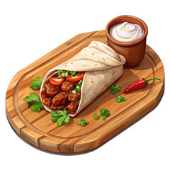 arabic shaurama with sauce on a wooden board