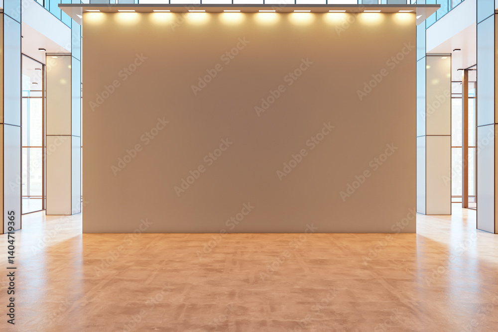 Poster empty modern interior room with large blank wall under ceiling spotlights for poster or banner mocku