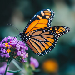 Fototapeta premium Colorful Butterfly on Flower - Learning About Pollinators and Biodiversity