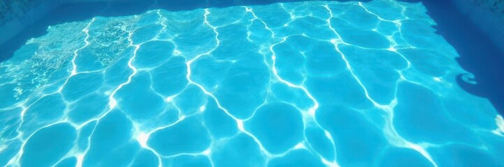 Obraz premium Sun-bleached blue pool water with visible rips and tears in vinyl liner, pattern, diving, holiday