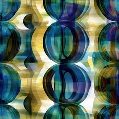 Obraz premium Abstract Blue and Yellow Watercolor Circles Seamless Pattern Tile Background