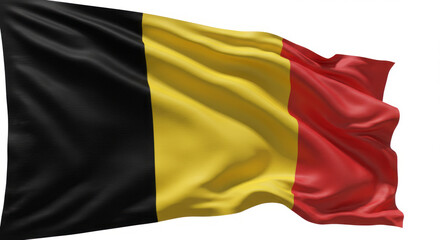 Obraz premium Waving Flag of Belgium a Symbol of National Pride and Identity Displaying the Colors of Black Yellow and Red in a Patriotic Display on White Background