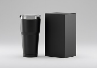 Black insulated stainless steel tumbler packaging mockup