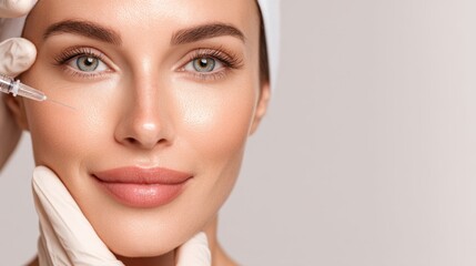 Obraz premium Young asian woman is getting filler her face,getting her lip filler by Plastic surgeon,Woman face being checked doctor hands to cosmetic surgery,rhinoplasty surgery in clinic.