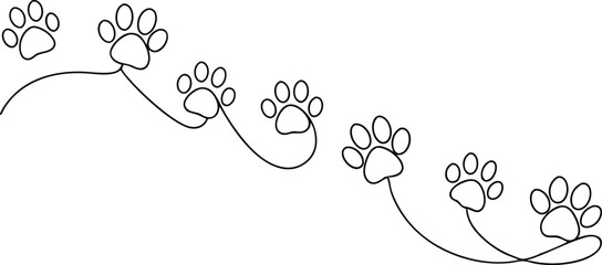 Obraz premium Cat or Dog Paw Print Design in Single Continuous Line, Minimalist Animal Footprint Art, Pet Lover’s Wall Decor, Modern Line Art for Animal Themed Gifts, Paw Track Pattern Vector Illustration