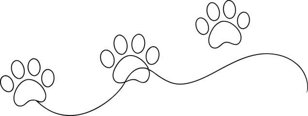 Obraz premium Cat or Dog Paw Print Design in Continuous Line, Animal Footprint Art, Minimalist Pet Paw Tracks, Pet Lover’s Home Decor, Animal Silhouette Wall Art, Modern Paw Print Pattern Illustration