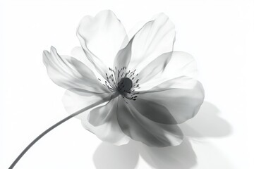Semi transparent flower silhouette in soft grayscale tones isolated on white perfect for minimal botanical compositions and gentle visuals