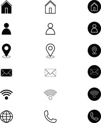 Set of icons for web call location email silhouette vector illustration design 