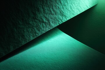 Abstract photo of vibrant emerald green color, illuminated by a soft spotlight, a contemporary composition with intersecting planes and shadows creating a captivating visual.