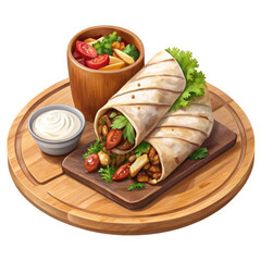 arabic shaurama with sauce on a wooden board