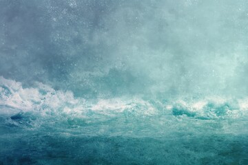 Abstract depiction of a powerful waterfall, showcasing the turquoise and white hues of cascading water, creating a sense of serene energy and movement.