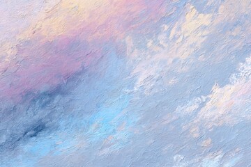 An abstract painting depicts a soft, airy sky adorned with pastel hues, inviting viewers to bask in the dreamy ambiance of the open air.