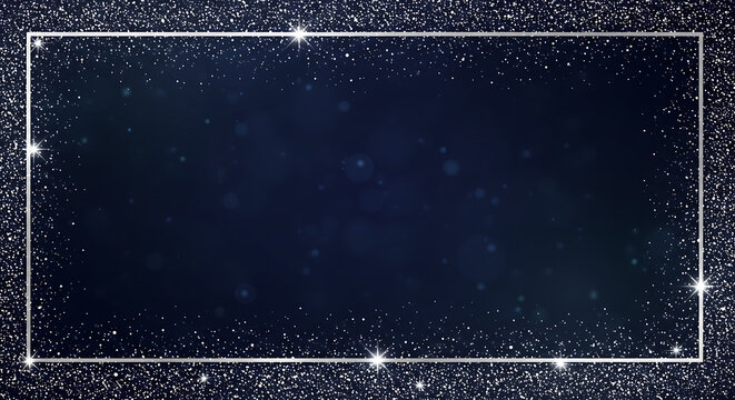 Midnight Sparkle: Silver Glitter Frame on Deep Blue AI Generated