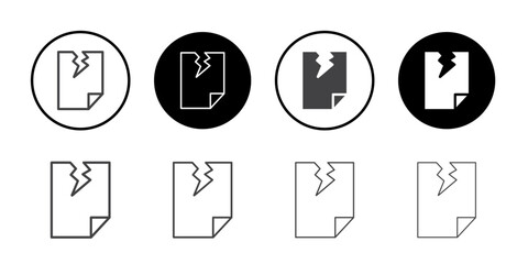 Broken file icon Symbol line set
