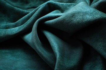 Close-up shot of luxurious velvet fabric in a deep teal color, evoking a sense of luxury and softness, perfect for design and fashion projects.