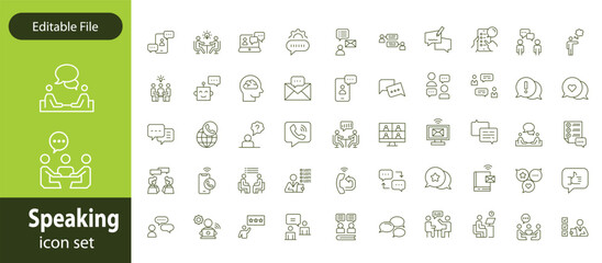 Speaking line editable icon set. Communication icons collection. Containing discussion, speech bubble, talking, consultation, conversation and more. vector illustration.
