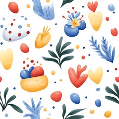 Whimsical Easter Floral Seamless Pattern