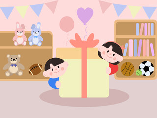 children playing with a gift