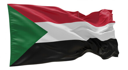 Waving flag of Sudan in the wind against white background for national pride and patriotism, showcasing independence and cultural identity