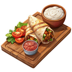 arabic shaurama with sauce on a wooden board