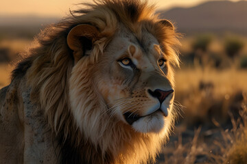 "Majestic Lion Standing in the African Savanna"

