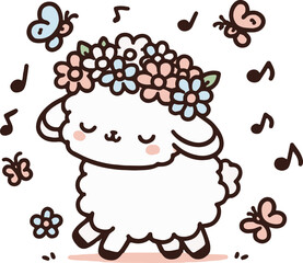 Lamb’s Flower Crown Parade. Cartoon Illustration.