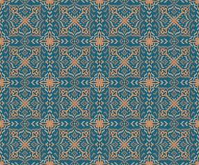 Abstract Ikat mix bohemian style with flower seamless in blue pattern