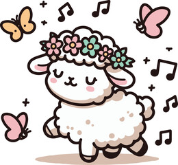 Lamb’s Flower Crown Parade. Cartoon Illustration.