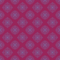 Mandala mix geometric with blue flower seamless in pink background pattern